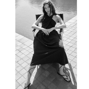 NWT Zara linen blend midi dress black